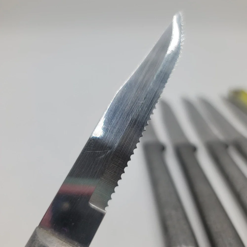 6 Piece Serrated Steak Knife Set Textured Grey Industrial Style Handles